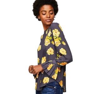 LOFT Pleated Cuff Blouse Blouse with Floral Pattern